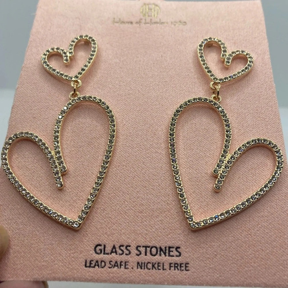 HOUSE OF HARLOW 1960 X-Large Jewel-Studded Double Hearts Romantic Earrings NWT - Picture 3 of 3